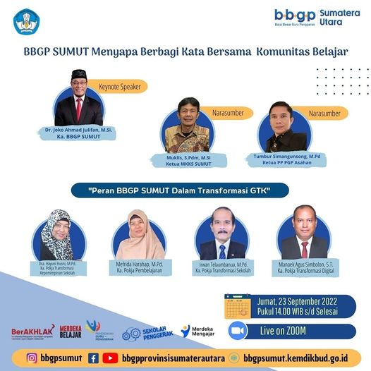 Webinar BBGP Sumut Menyapa dan Berbagi Kata Bersama Komunitas Belajar