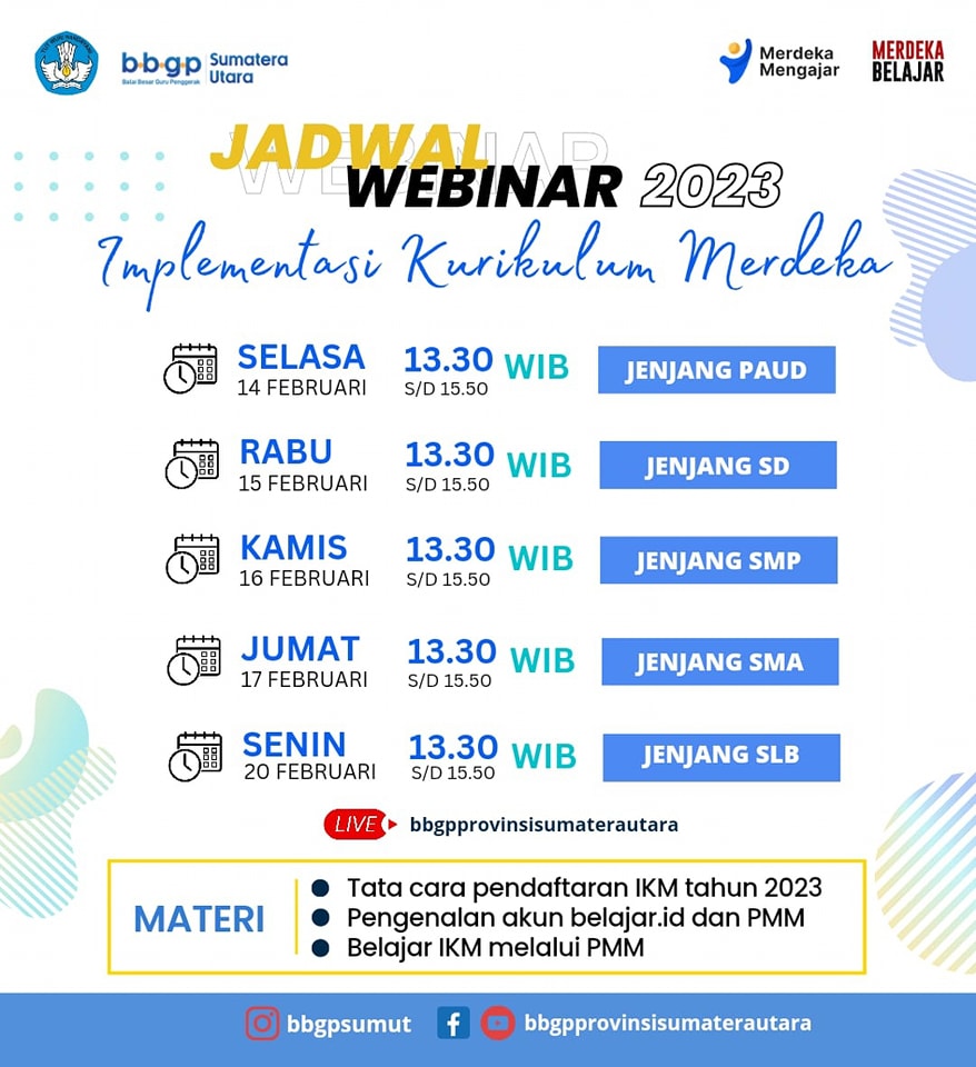 Jadwal Webinar 2023 Implementasi Kurikulum Merdeka